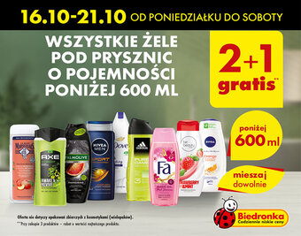 Biedronka WSZYSTKIE ŻELE POD PRYSZNIC O POJEMNOŚCI PONIŻEJ 600 ML oferta