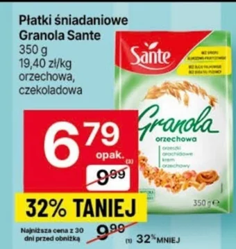 Delikatesy Centrum Płatki śniadaniowe Granola Sante 350g oferta