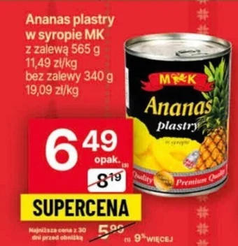 Delikatesy Centrum Ananas plastry w syropie MK z zalewą 565 g oferta