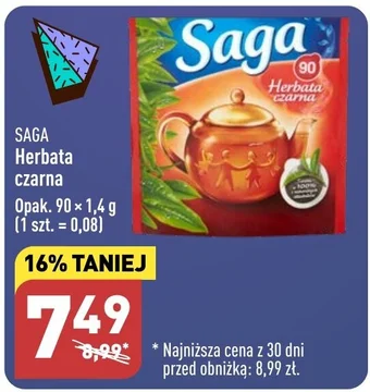ALDI SAGA Herbata czarna 90x1,4g oferta