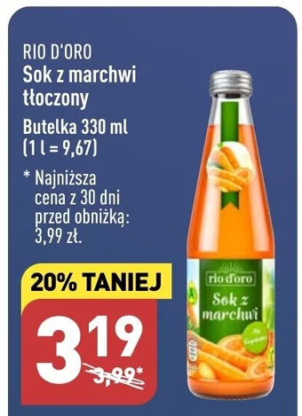 ALDI RIO D'ORO Sok z marchwi tłoczony Butelka 330 ml oferta