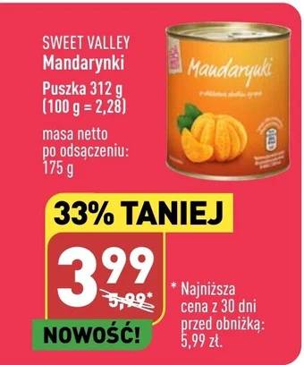 ALDI SWEET VALLEY Mandarynki Puszka 312 g oferta
