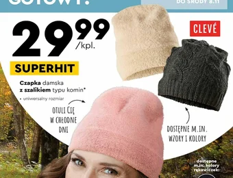 Biedronka CLEVÉ Czapka damska z szalikiem typu komin oferta