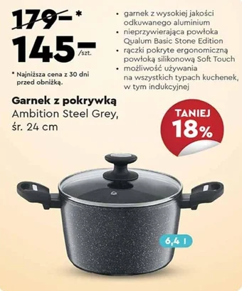 Biedronka Garnek z pokrywką Ambition Steel Grey śr. 24 cm oferta
