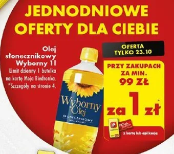Biedronka Olej słonecznikowy Wyborny 1l oferta
