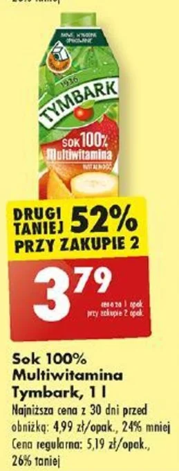 Biedronka Sok 100% Multiwitamina Tymbark 1l oferta