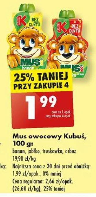 Biedronka Mus owocowy Kubuś 100 g oferta