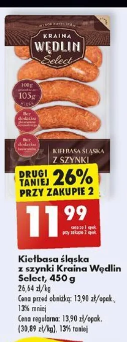 Biedronka Kiełbasa śląska z szynki Kraina Wędlin Select 450 g oferta