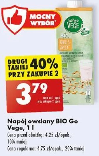 Biedronka Napój owsiany BIO Go Vege 1l oferta