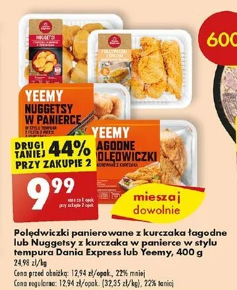 Biedronka Polędwiczki panierowane z kurczaka łagodne lub Nuggetsy z kurczaka w panierce w stylu tempura Dania Express lub Yeemy 400 g oferta