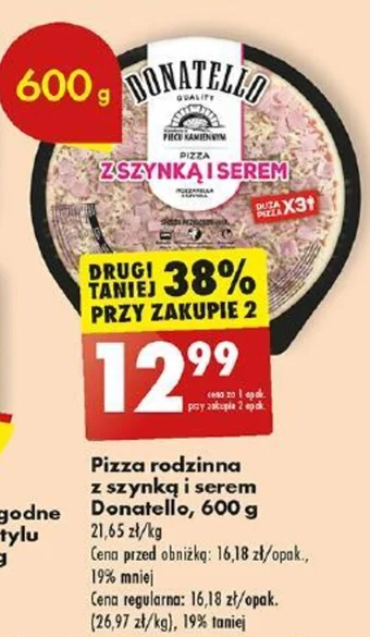 Biedronka Pizza rodzinna z szynką i serem Donatello 600 g oferta