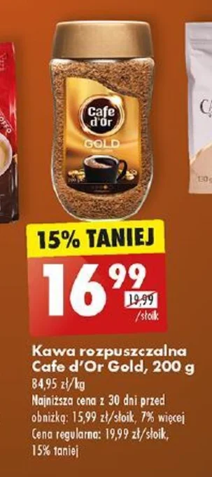 Biedronka Kawa rozpuszczalna Cafe d'Or Gold 200 g oferta