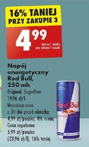 Biedronka Napój energetyczny Red Bull 250ml oferta