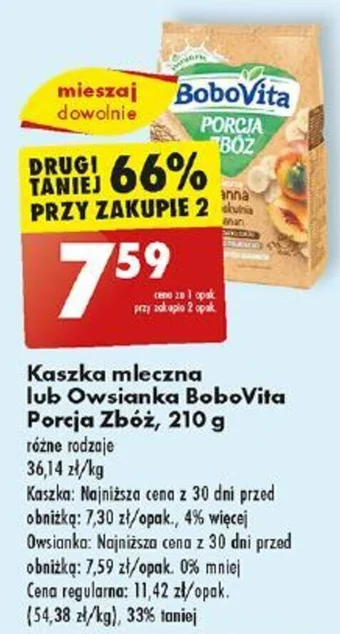 Biedronka Kaszka mleczna lub Owsianka BoboVita Porcja Zbóż 210g oferta