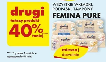 Biedronka WSZYSTKIE WKŁADKI PODPASKI TAMPONY FEMINA PURE oferta