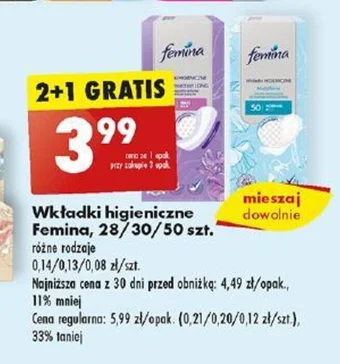 Biedronka Wkładki higieniczne Femina 28/30/50 szt. oferta