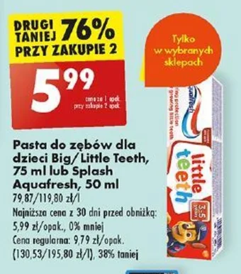 Biedronka Pasta do zębów dla dzieci Big/Little Teeth 75 ml lub Splash Aquafresh 50 ml oferta
