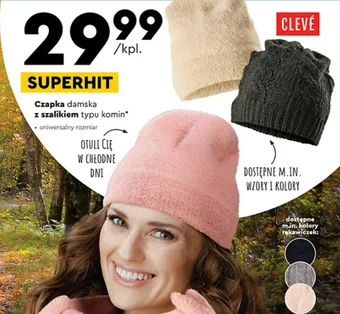 CLEVÉ Czapka damska z szalikiem typu komin