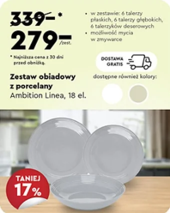 Biedronka Ambition Linea Zestaw obiadowy z porcelany 18 el. oferta
