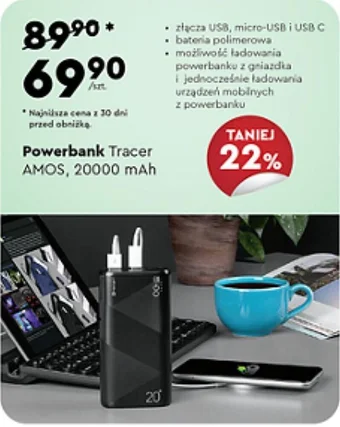 Biedronka Powerbank Tracer AMOS, 20000 mAh oferta