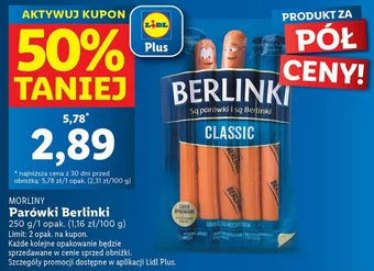 Lidl MORLINY Parówki Berlinki 250g oferta