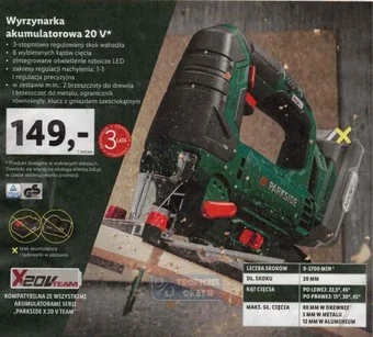 Lidl Wyrzynarka akumulatorowa 20 V PARKSIDE oferta