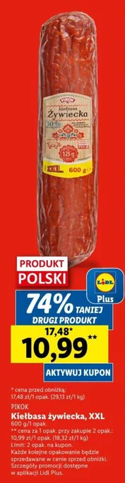 Lidl PIKOK Kiełbasa żywiecka, XXL 600 g oferta
