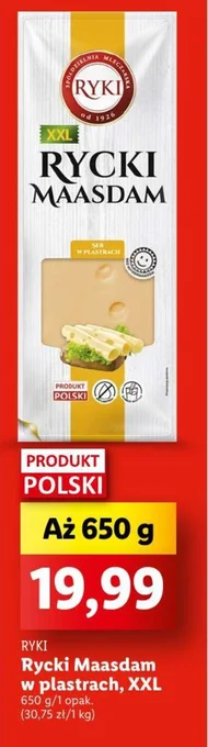 Lidl RYKI Rycki Maasdam w plastrach, XXL 650g oferta