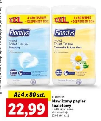 Lidl FLORALYS Nawilżany papier toaletowy 4 x 80 szt. oferta