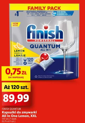 Lidl FINISH QUANTUM Kapsułki do zmywarki All in One Lemon 120szt. oferta