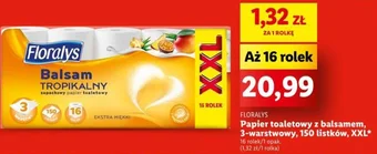 Lidl Floralys Papier toaletowy z balsamem 3-warstwowy 150 listków 16 rolek oferta
