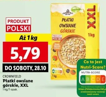 Lidl CROWNFIELD Płatki owsiane górskie 1kg oferta
