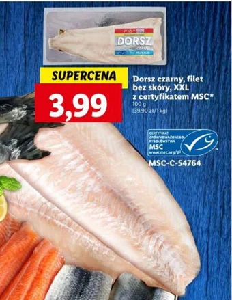 Lidl Dorsz czarny filet bez skóry z certyfikatem MSC 100 g oferta
