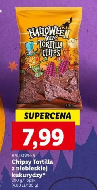 Lidl HALLOWEEN Chipsy Tortilla z niebieskiej kukurydzy 200 g oferta