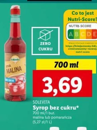Lidl SOLEVITA Syrop bez cukru 700ml oferta