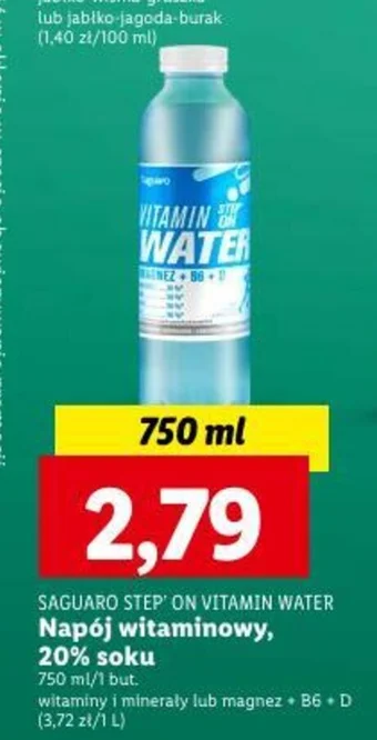 Lidl SAGUARO STEP' ON VITAMIN WATER Napój witaminowy 20% soku 750ml oferta