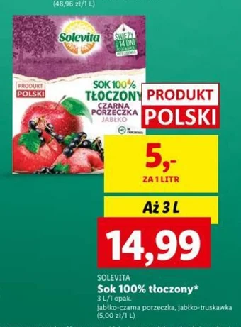 Lidl SOLEVITA Sok 100% tłoczony 3l oferta