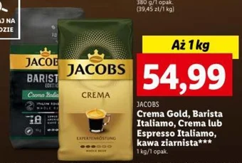 Lidl JACOBS Crema Gold Barista Italiamo Crema lub Espresso Italiamo kawa ziarnista 1 kg oferta