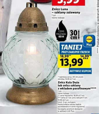 Lidl Znicz Kula Duża lub znicz szklany z wkładem parafinowym 1szt. oferta