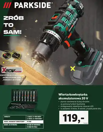 Lidl PARKSIDE Wiertarkowkrętarka akumulatorowa 20 V oferta
