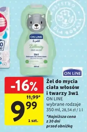 Intermarche Żel do mycia ciała włosów i twarzy 3w1 ON LINE 350ml oferta
