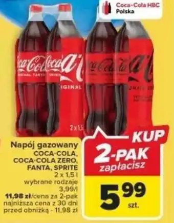 Carrefour Napój gazowany COCA-COLA, COCA-COLA ZERO, FANTA, SPRITE oferta