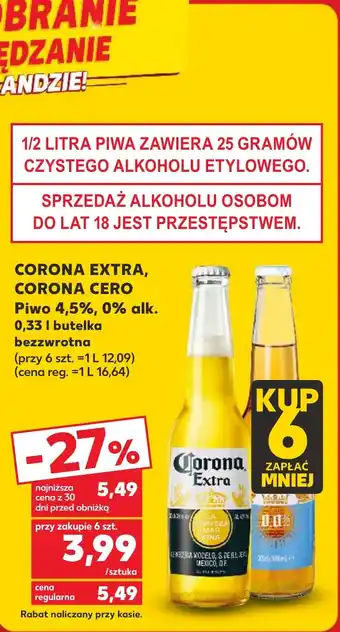 Kaufland CORONA EXTRA, CORONA CERO Piwo 4,5%, 0% alk. 0,33 l butelka oferta