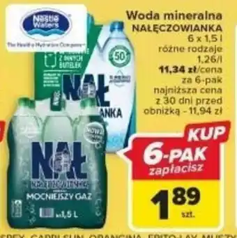 Carrefour Woda mineralna NAŁĘCZOWIANKA 6 x 1,5 L oferta