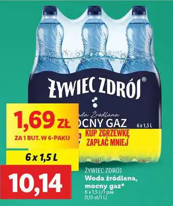 Lidl ŻYWIEC ZDRÓJ Woda źródlana, mocny gaz 6 x 1,5 L oferta