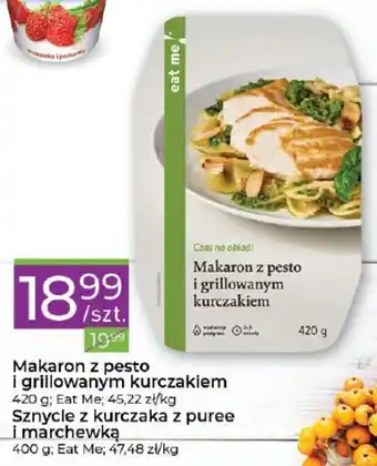 Makaron z pesto i grillowanym kurczakiem 420 g/Sznycle z kurczaka z puree i marchewką 400g Eat Me