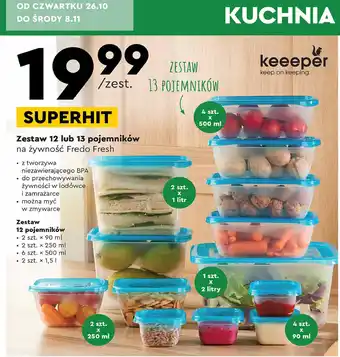 Pojemniki na żywność fredo fresh 4 x 90 ml + 2 x 250 ml + 4 x 500 ml + 2 x 1 l + 2 l
