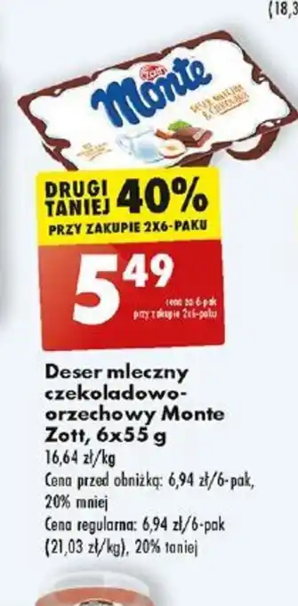 Biedronka Deser mleczny czekoladowo orzechowy Monte Zott 6x55g oferta