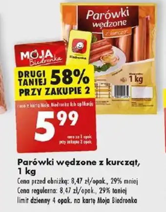 Biedronka Parówki wędzone z kurcząt, 1 kg oferta