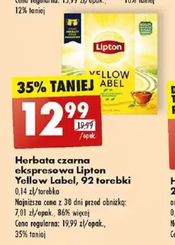 Biedronka Herbata czarna ekspresowa Lipton Yellow Label, 92 torebki oferta